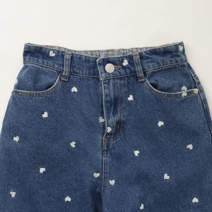 日本童裝 Ly# mine 愛心刺繡印花牛仔褲 100-140cm 女童款 夏季 PANTS