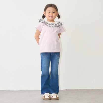 日本童裝 Ly# mine 2Way 前後兩著 接觸冷感 防UV 不易變形 蕾絲領上衣 100-150cm 女童款 夏季 TOPS