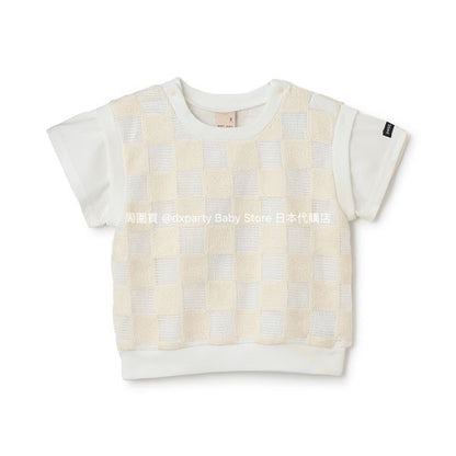 Japanese children's clothing pe#main fake two-piece checkered top 80-130cm boys' summer TOPS 