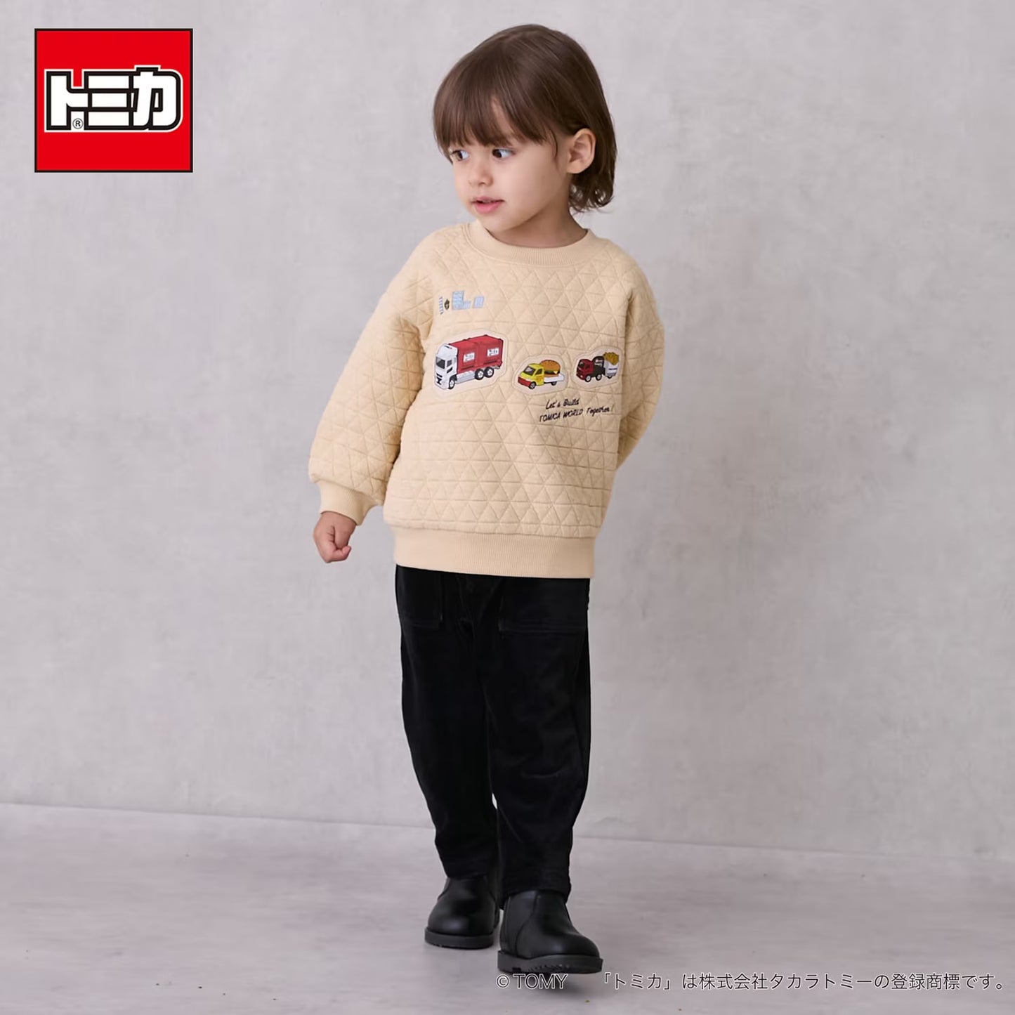 日本童裝 pe#main x TOMICA 絎縫衛衣 80-130cm 男童款 秋季 TOPS