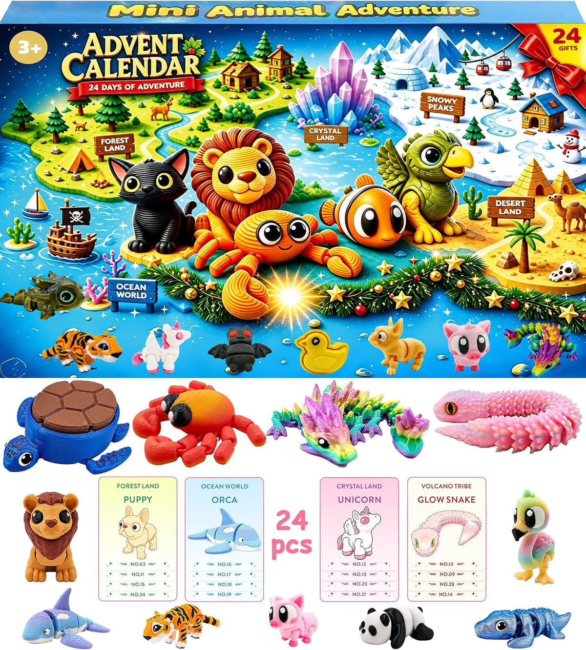 日英美直送 3D-Printed-Animals Toy Gifts Advent Calendar 聖誕倒數日曆 兒童款 聖誕快樂特輯 不參與$900免運 滿$900可加$25免運到順豐站/智能櫃 Christmas Advent Calendars 2026
