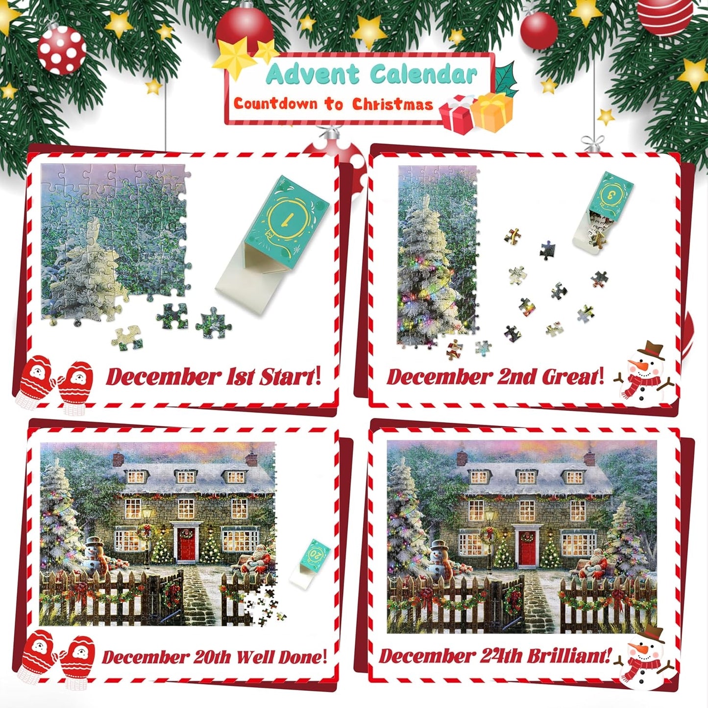 英美直送 Jigsaw Puzzles Christmas House 聖誕倒數日曆 大人款/兒童款 聖誕快樂特輯 聖誕倒數日曆A 不參與$900免運 滿$900可加$25免運 Christmas Advent Calendars 2025