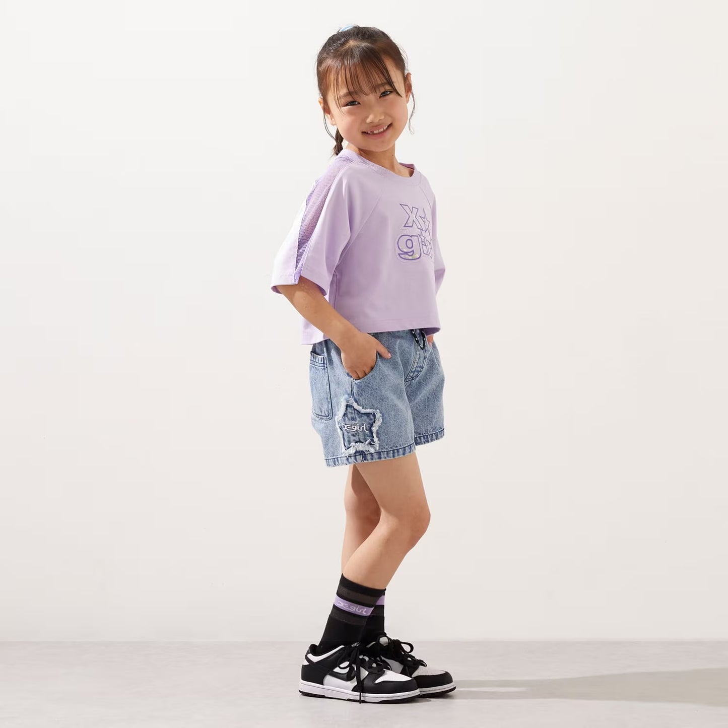 日本童裝 X-girl Stages 星星貼花牛仔短褲 90-140cm 女童款 夏季 PANTS