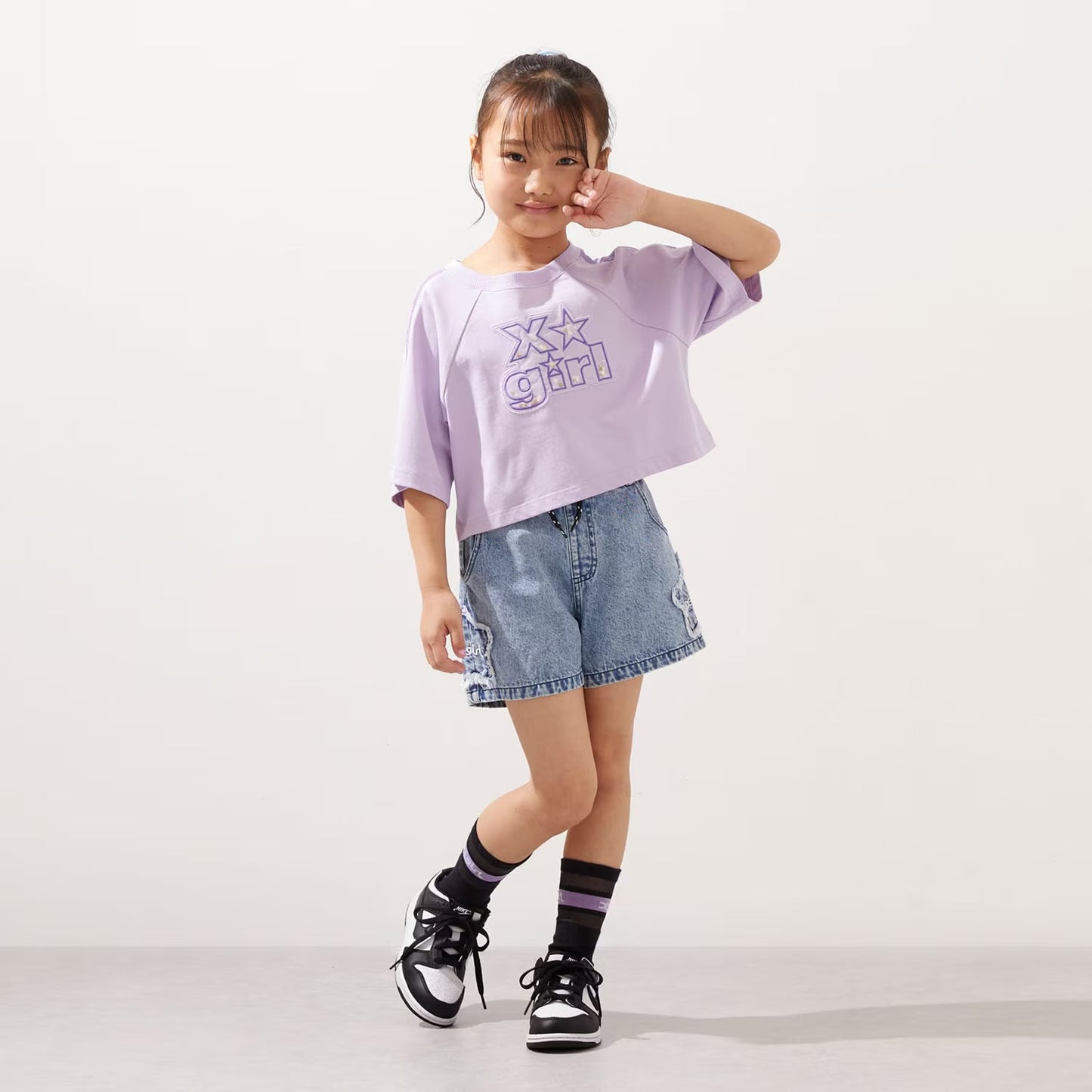 日本童裝 X-girl Stages 星星貼花牛仔短褲 90-140cm 女童款 夏季 PANTS