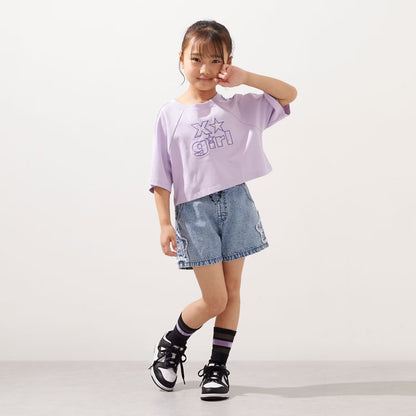 日本童裝 X-girl Stages 星星貼花牛仔短褲 90-140cm 女童款 夏季 PANTS