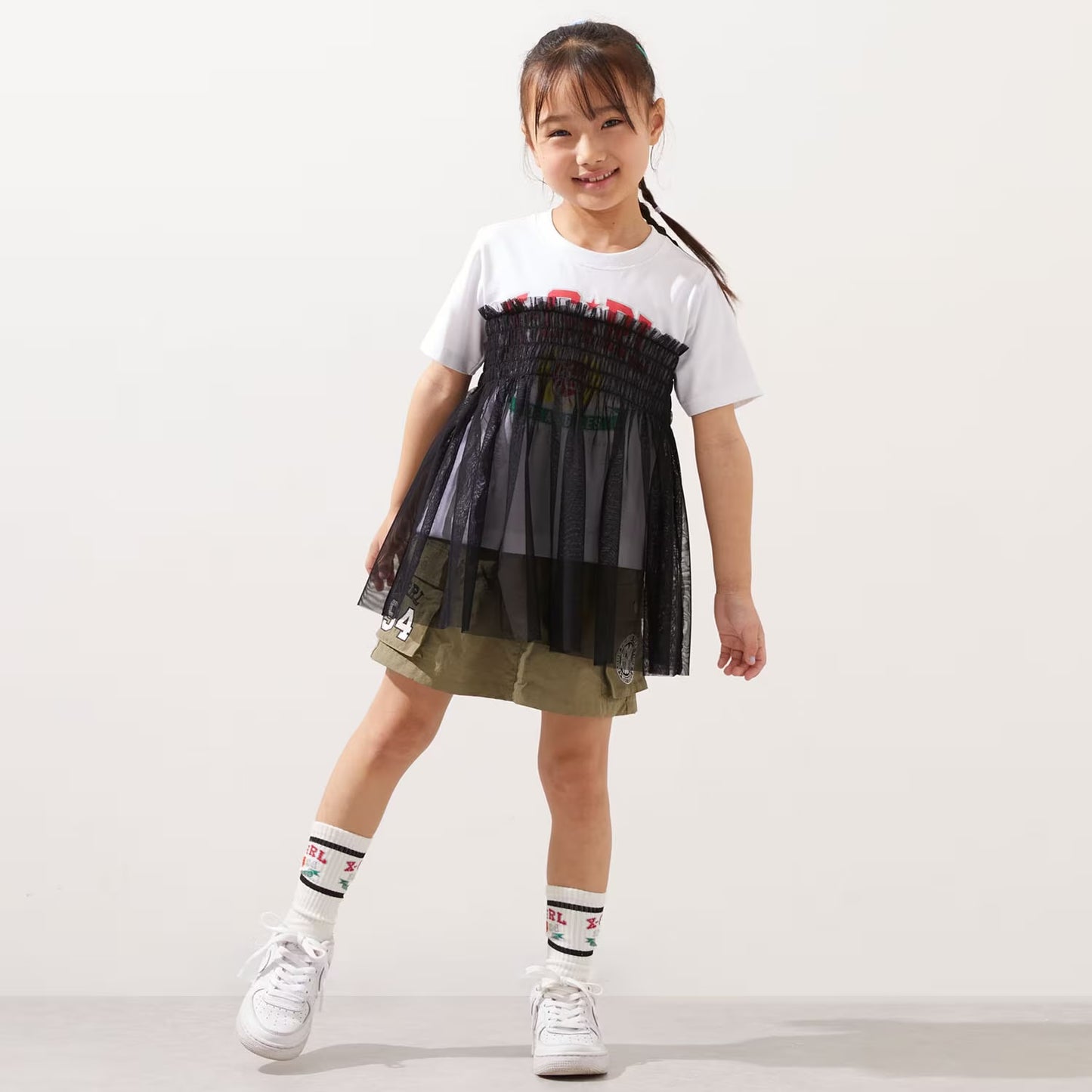 日本童裝 X-girl Stages 刺繡工裝裙 100-140cm 女童款 夏季 SKIRTS