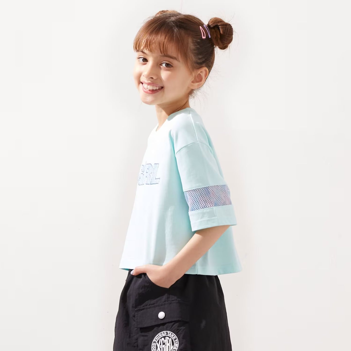 日本童裝 X-girl Stages 防UV 花紋網眼印花上衣 90-140cm 女童款 夏季 TOPS