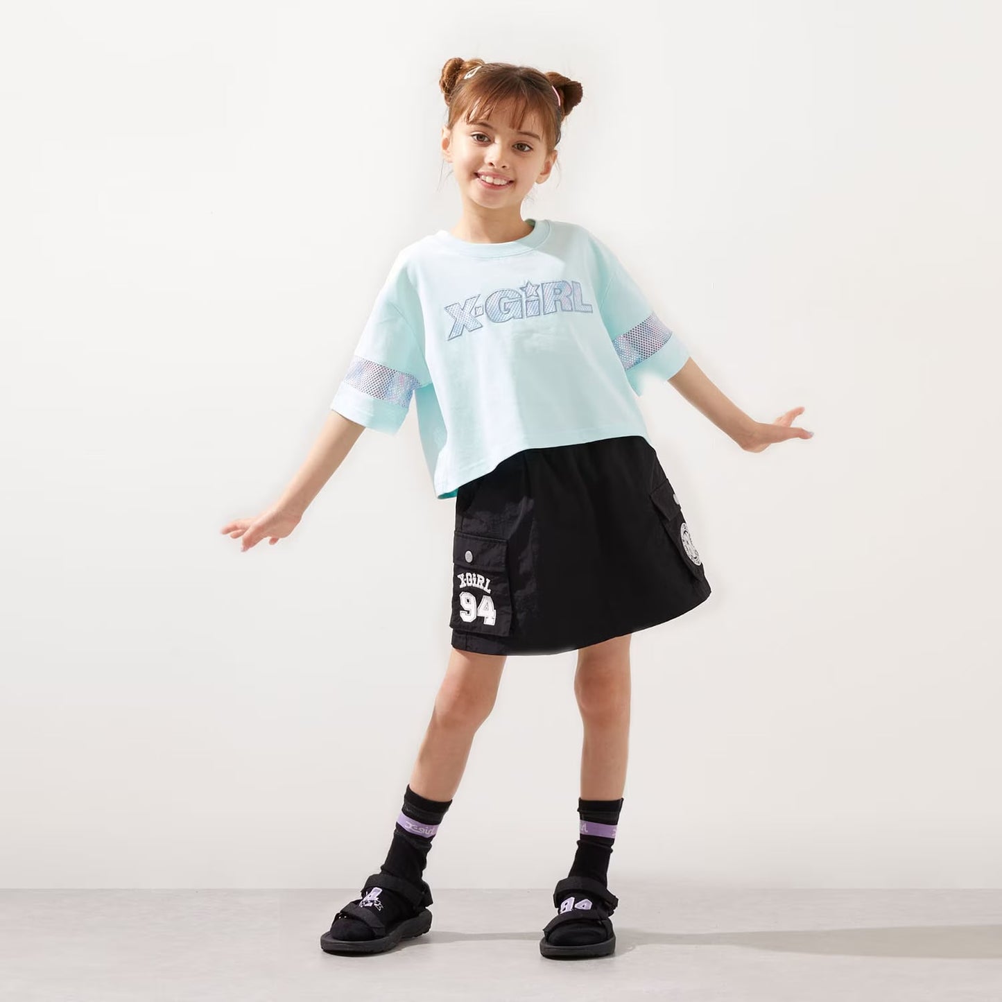 日本童裝 X-girl Stages 防UV 花紋網眼印花上衣 90-140cm 女童款 夏季 TOPS