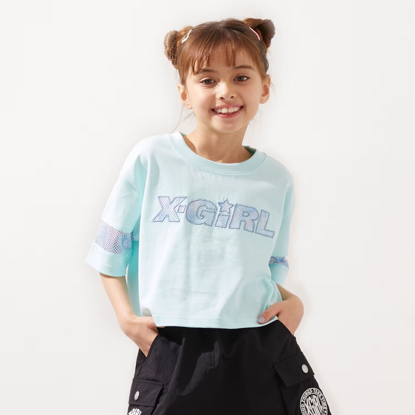 日本童裝 X-girl Stages 防UV 花紋網眼印花上衣 90-140cm 女童款 夏季 TOPS