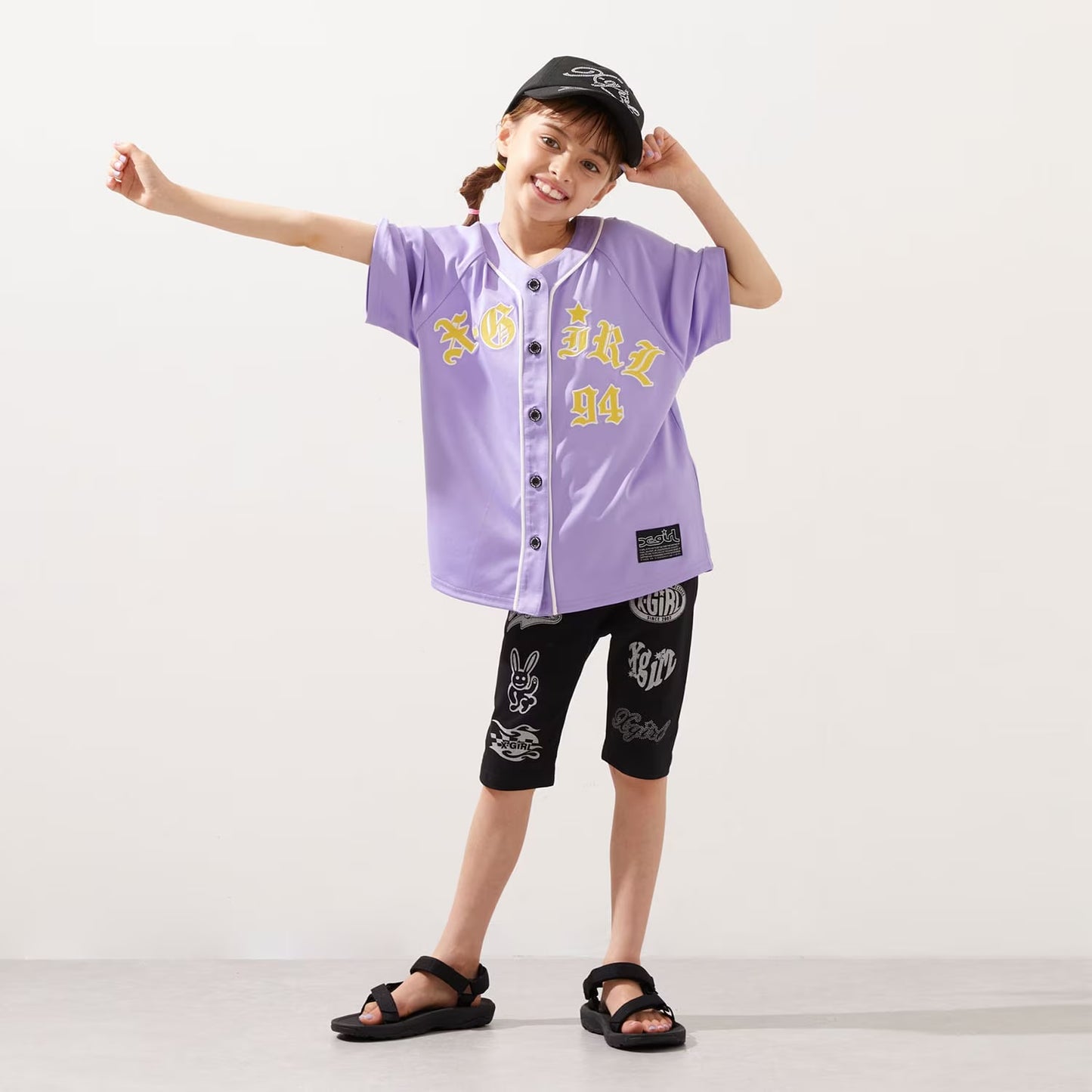 日本童裝 X-girl Stages 貼布LOGO刺繡棒球衫 90-140cm 女童款 夏季 TOPS