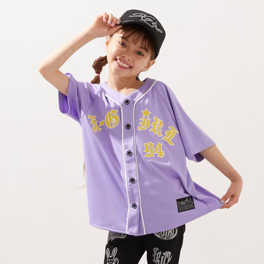 日本童裝 X-girl Stages 貼布LOGO刺繡棒球衫 90-140cm 女童款 夏季 TOPS