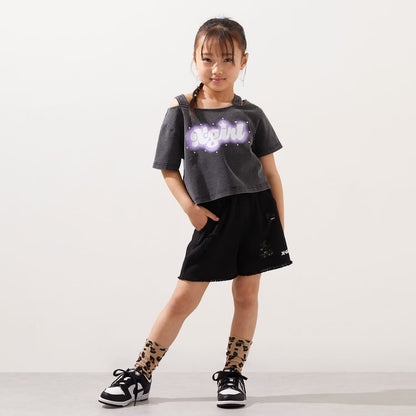 日本童裝 X-girl Stages 夜光 露肩印花上衣 90-140cm 女童款 夏季 TOPS
