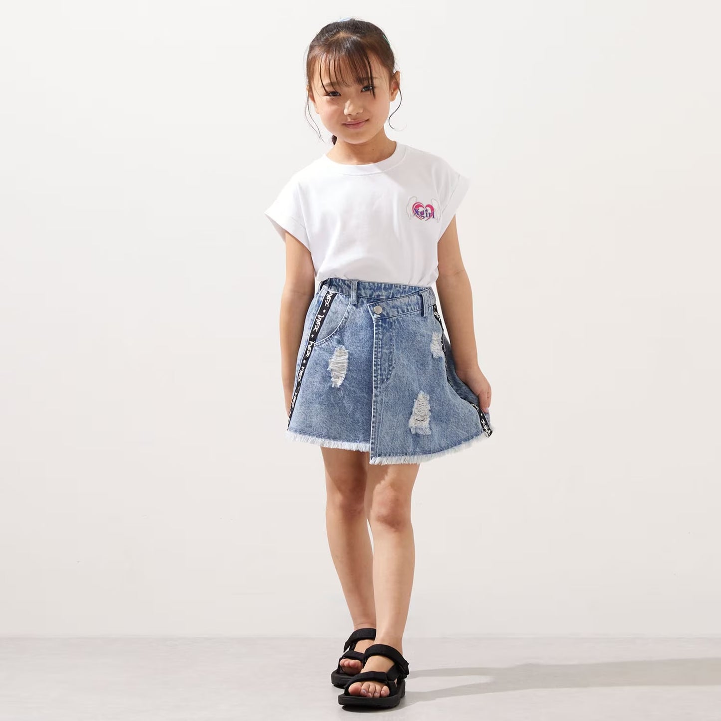 日本童裝 X-girl Stages 防UV 心形LOGO刺繡上衣 90-140cm 女童款 夏季 TOPS