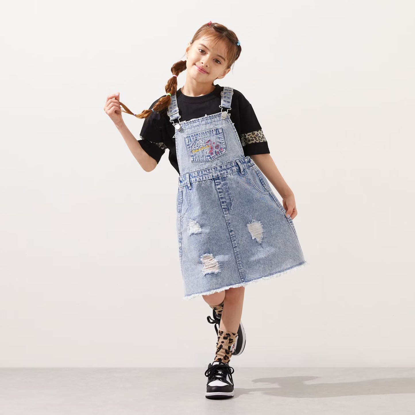 日本童裝 X-girl Stages 刺繡背帶連身裙 90-140cm 女童款 夏季 DRESSES
