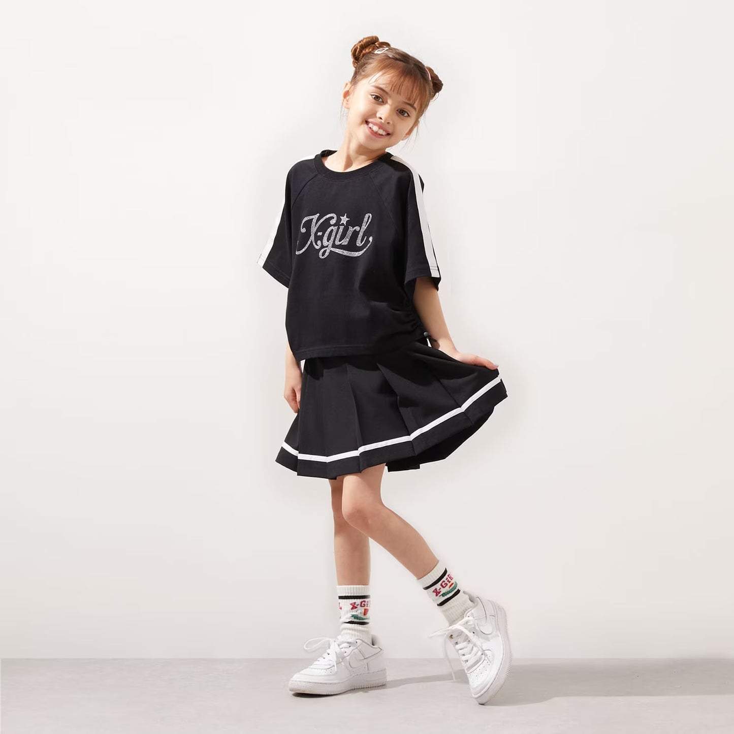 日本童裝 X-girl Stages logo上衣百摺裙套裝 90-140cm 女童款 夏季 TOPS SKIRTS