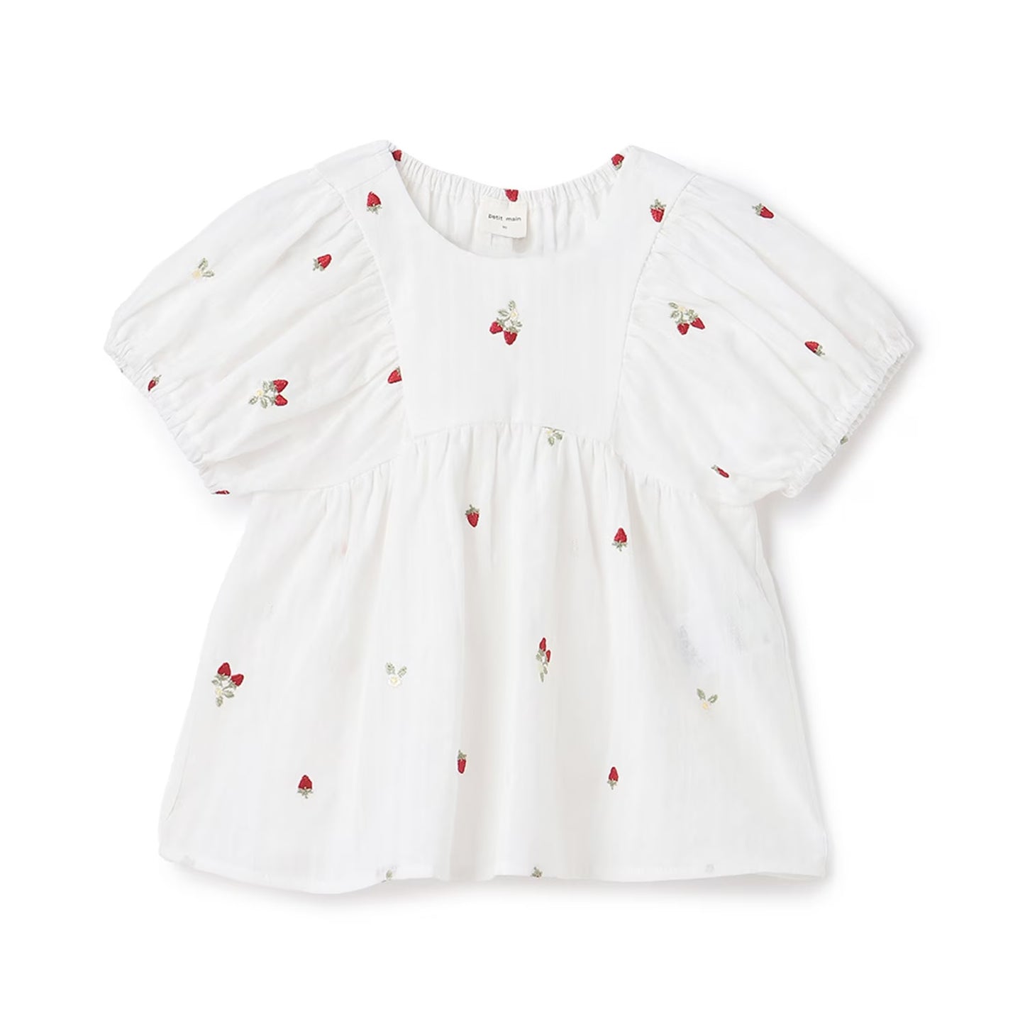 日本童裝 pe#main 士多啤梨刺繡泡芙袖上衣 80-130cm 女童款 夏季 TOPS