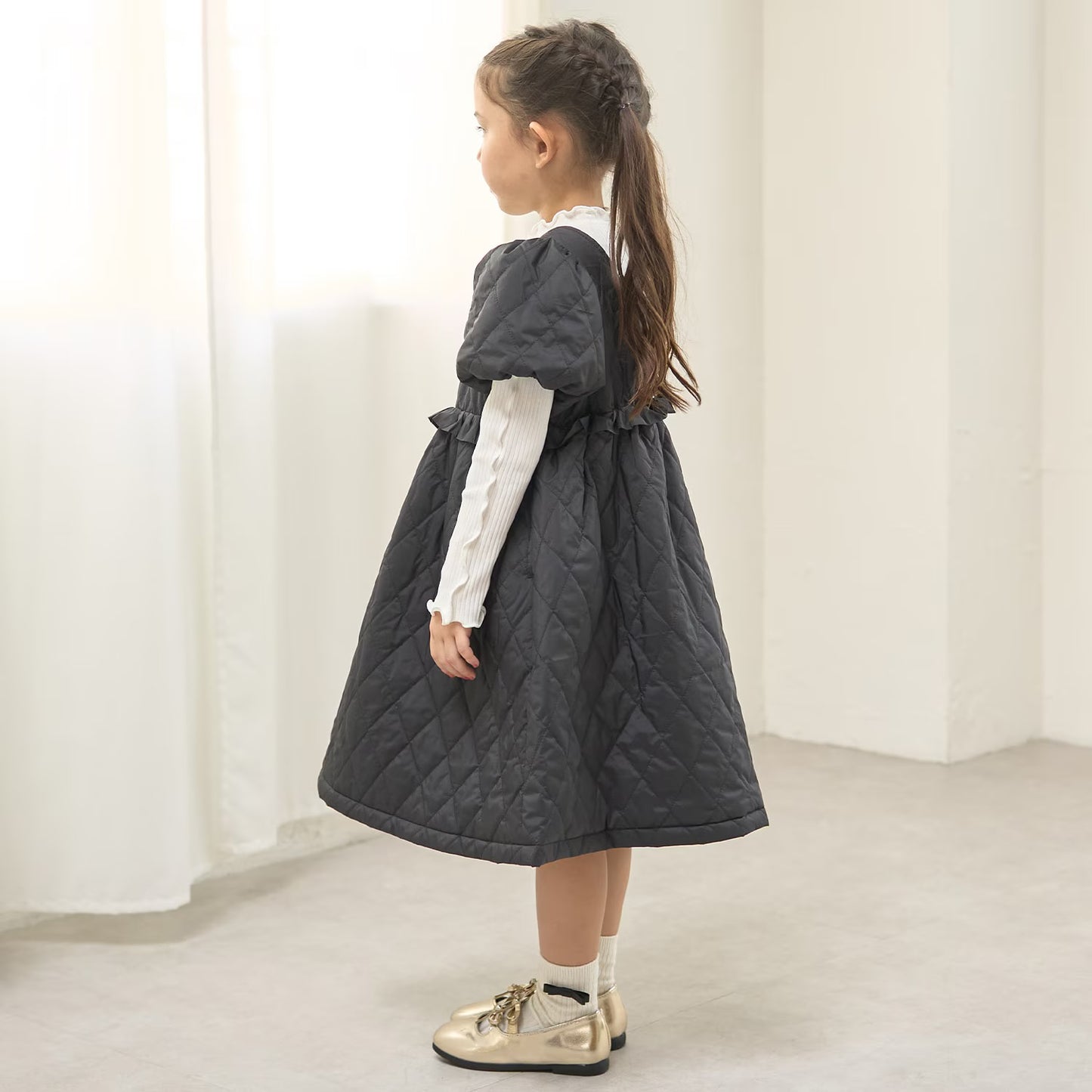 日本童裝 Ly# mine 絎縫夾棉蓬蓬連身裙 100-150cm 女童款 冬季 DRESSES