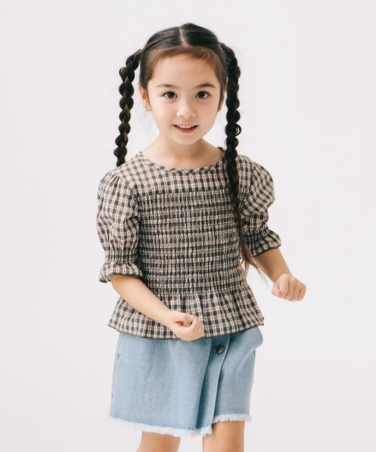 Japanese children's clothing B:MING by BEAMS plaid top 100-140cm girls summer TOPS 