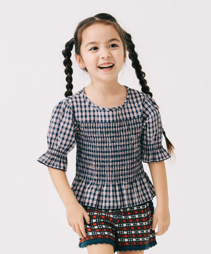 Japanese children's clothing B:MING by BEAMS plaid top 100-140cm girls summer TOPS 