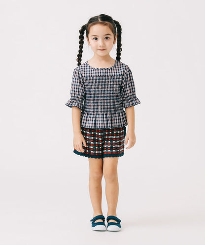 Japanese children's clothing B:MING by BEAMS plaid top 100-140cm girls summer TOPS 