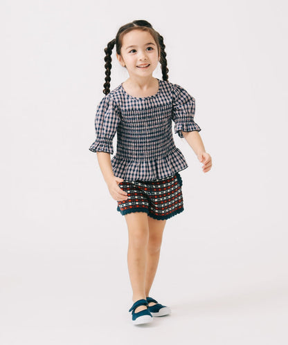 Japanese children's clothing B:MING by BEAMS plaid top 100-140cm girls summer TOPS 