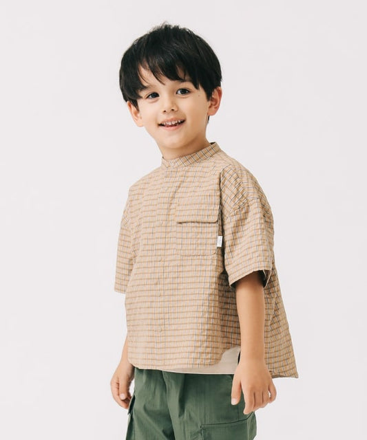 Japanese children's clothing B:MING by BEAMS checkered shirt 100-140cm boys' summer TOPS 