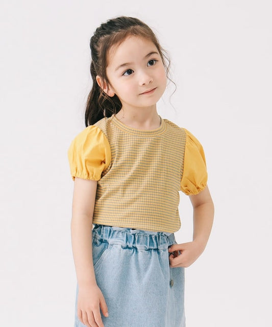 Japanese children's clothing B:MING by BEAMS puff sleeve top 100-140cm girls summer TOPS 