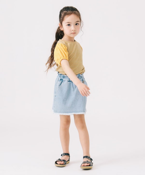 Japanese children's clothing B:MING by BEAMS puff sleeve top 100-140cm girls summer TOPS 
