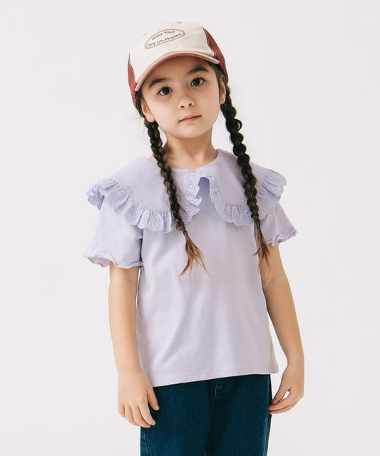 Japanese children's clothing B:MING by BEAMS lotus leaf collar top 100-140cm girls summer TOPS 