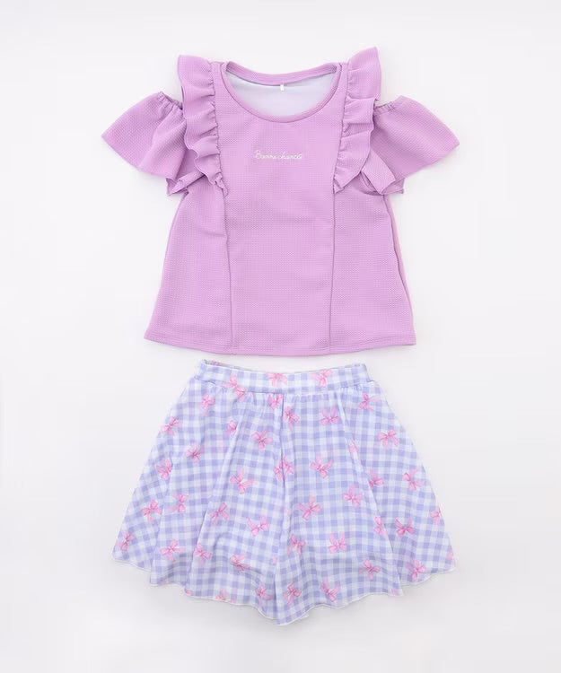 日本童裝 aF#a325 防UV 泳衣兩件套裝 100-140cm 女童款 夏季 夏日玩水泳衣特輯