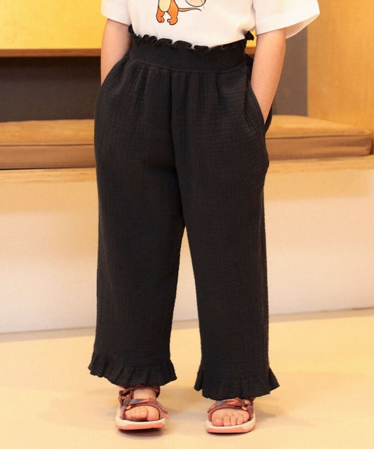 Japanese children's clothing B:MING by BEAMS wrinkled high waist trousers 100-140cm girls summer PANTS 