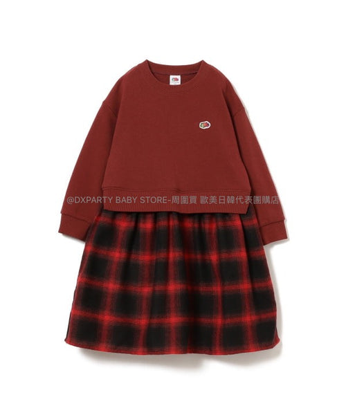 日本童裝 B:MING by BEAMS【別注】FRUIT OF THE LOOM  拼接格仔連身裙 100-130cm 女童款 秋季 DRESSES