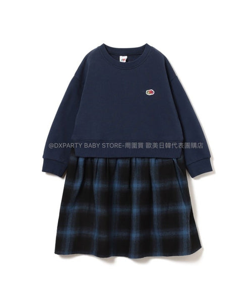 日本童裝 B:MING by BEAMS【別注】FRUIT OF THE LOOM  拼接格仔連身裙 100-130cm 女童款 秋季 DRESSES