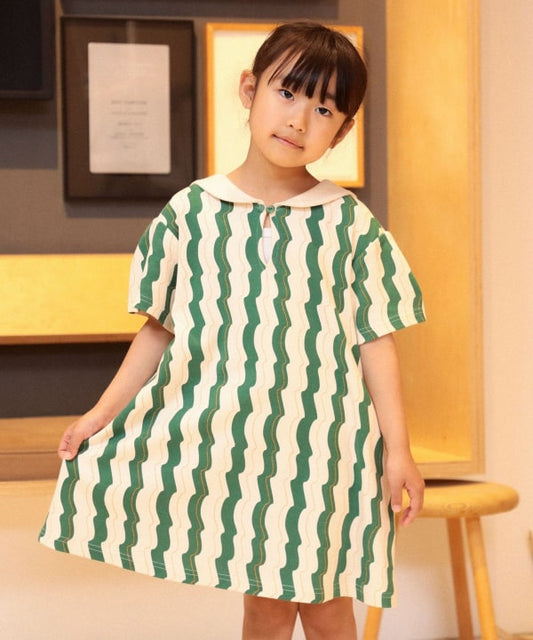 Japanese children's clothing B:MING by BEAMS wave pattern sailor collar dress 100-140cm girls summer dresses 