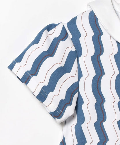 Japanese children's clothing B:MING by BEAMS wave pattern sailor collar dress 100-140cm girls summer dresses 