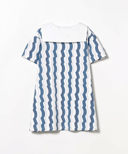 Japanese children's clothing B:MING by BEAMS wave pattern sailor collar dress 100-140cm girls summer dresses 