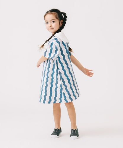Japanese children's clothing B:MING by BEAMS wave pattern sailor collar dress 100-140cm girls summer dresses 