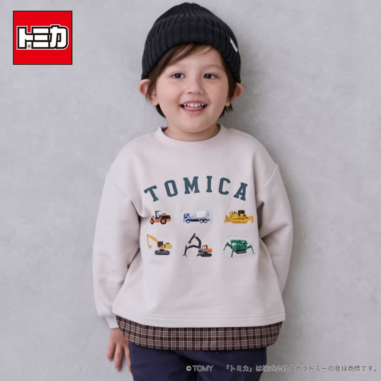 日本童裝 pe#main x TOMICA 格紋下擺衛衣 80-130cm 男童款 秋季 TOPS