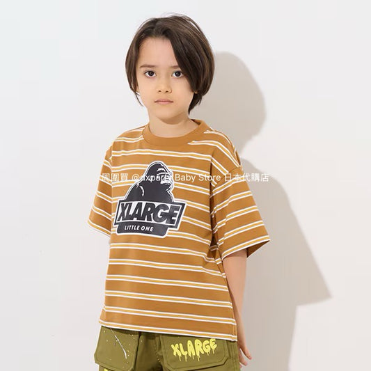 XLARGE KIDS Japanese children's clothing striped logo top 80-140cm boys' summer TOPS 