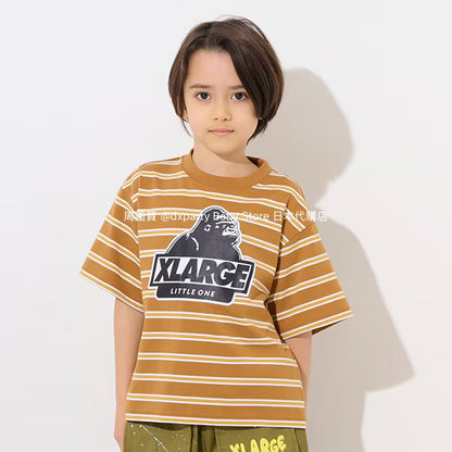 XLARGE KIDS Japanese children's clothing striped logo top 80-140cm boys' summer TOPS 
