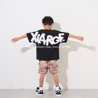 XLARGE KIDS Japanese children's clothing spray-painted logo top 80-140cm boys' summer TOPS 