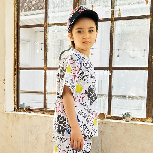 XLARGE KIDS Japanese children's clothing graffiti print logo top 80-140cm boys' summer TOPS 