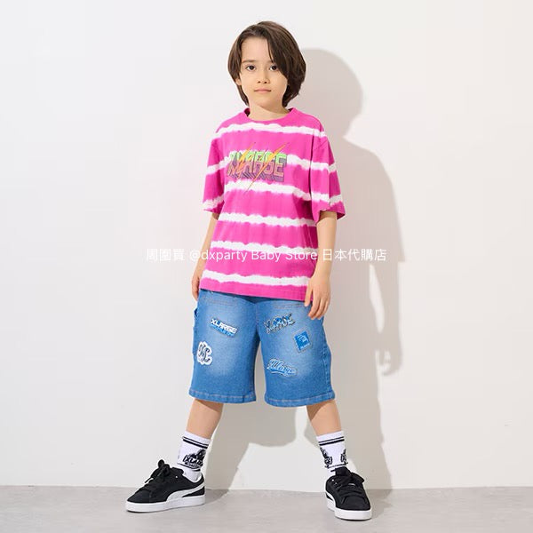 XLARGE KIDS Japanese children's clothing striped tie-dye logo top 90-140cm boys' summer TOPS 