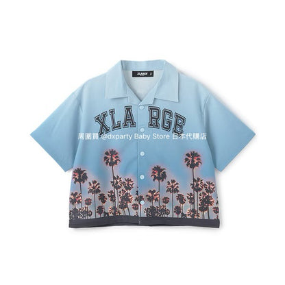 XLARGE KIDS Japanese Children's Clothing Palm Tree Shirt 90-140cm Boys Summer TOPS 
