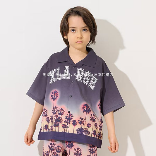 XLARGE KIDS Japanese Children's Clothing Palm Tree Shirt 90-140cm Boys Summer TOPS 