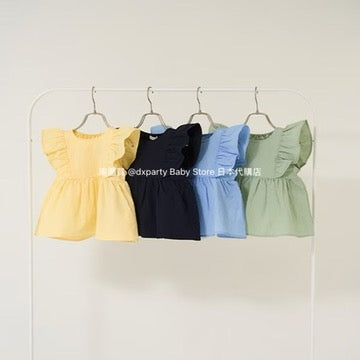 Japanese children's clothing Ly# mine ruffle sleeve top 100-150cm girls summer TOPS 