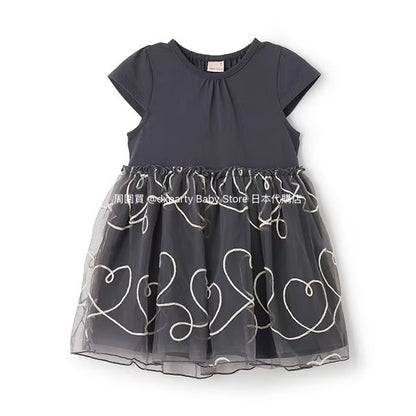 Japanese children's clothing pe#main embroidered tulle dress 80-130cm girls summer dresses for interviews/banquets/performances 