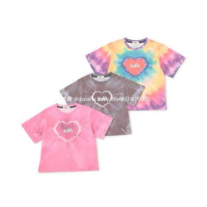 Japanese children's clothing X-girl Stages heart-shaped tie-dye top 80-140cm girls summer TOPS 