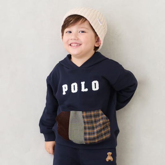 日本童裝 pe#main x POLO 格仔口袋衛衣 80-130cm 男童款 秋季 TOPS