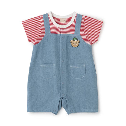 日本童裝 pe#main 假兩件熊仔連衣 70-80cm 男童款 初生嬰兒 夏季 Jumpsuit
